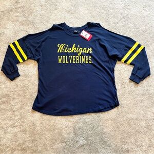 Spirit Jersey Michigan Wolverines Football Cold Shoulder Crewneck Tee Womens XXL